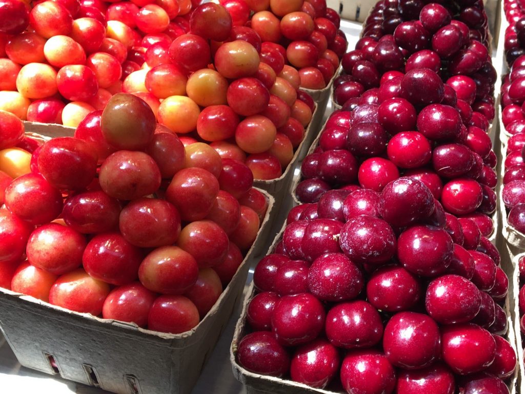 Red and golden cherries at the Granville Island Public Market